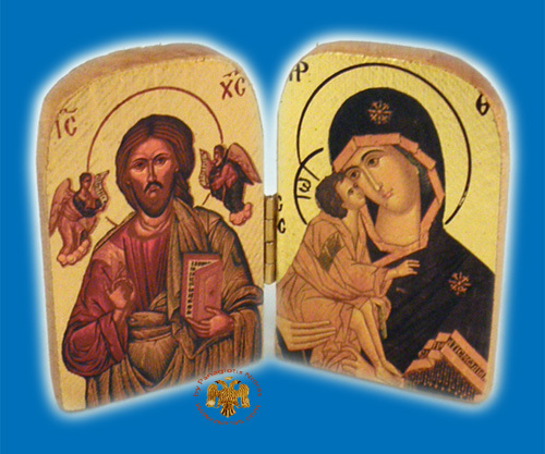 Icona Ortodossa LEGNO DITTICO 10cmx7cm orthodoxe IKONE gottesmutter CHRISTUS