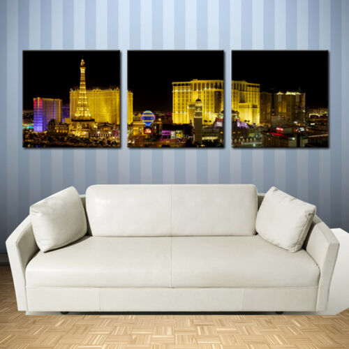 LAS VEGAS AT NIGHT ready to hang  triptych framed canvas print/better stretched 