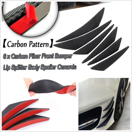 6 Pcs High Quality Black Carbon Fiber Color Car Front Bumper Fins Spoiler Refit