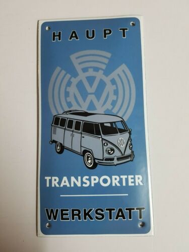 VW TRANSPORTER HAUPT WERKSTATT SIGN PORCELAIN ENAMEL CLASSIC 4"x8" =20x10cm 