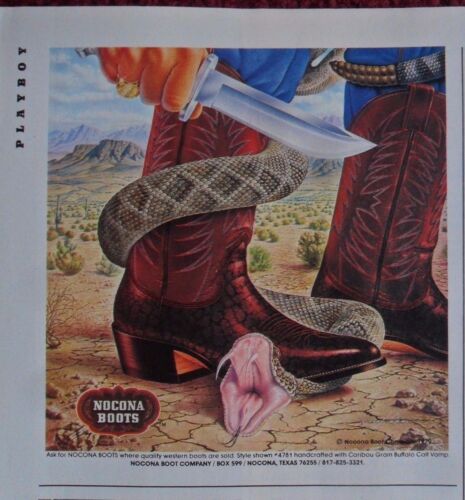 1983 Print Ad Nocona Cowboy Boots ~ Rattlesnake SNAKE Alex Ebel Western ART 