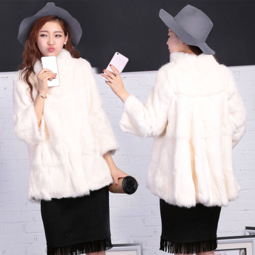 Women 100% Real Rabbit Fur Long Sleeve Jacket Coat Overcoat Outwear Fashion Hot 