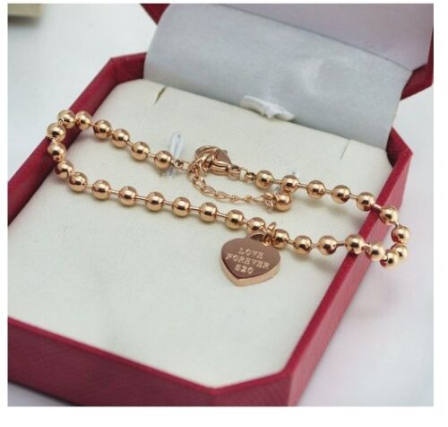 Love Forever Heart Rose Gold Link Chain Stainless Steel Gift Ankle Bracelet Gift