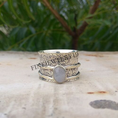 Rainbow Moonstone Ring 925 Sterling Silver Spinner Ring Meditation Jewelry A5160