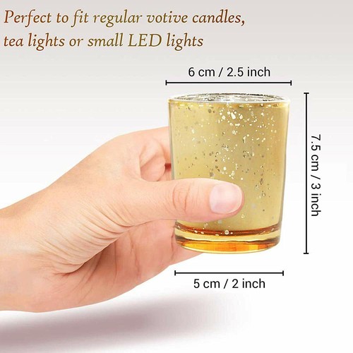 Set of 6 Golden Mercury Votive Glass Tealight Candle Holders Lighting Decoration