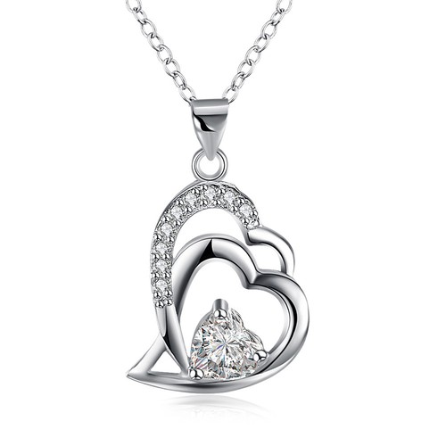 925 Hallmark Sterling Silver Filled Heart CZ Pendant Chain Necklace N510