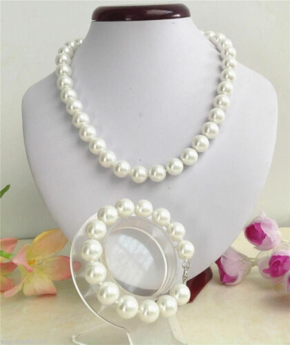 Long 16" 18" 20"22"12mm White South Sea Shell Pearl Necklace Bracelet Set 