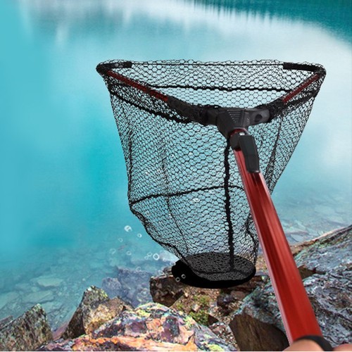 Portable Triangular Brail Folding Fishing Net Landing Net with Pole Rod MG