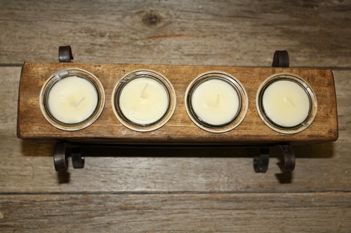 4 Hole Wooden Sugar Mold Wood Candle Holder Primitive Clear Glass Votives