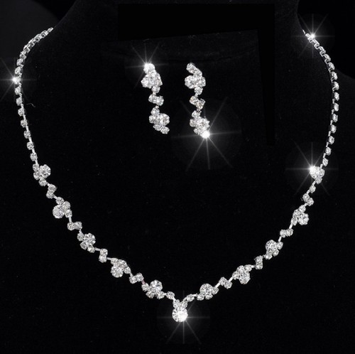 Set Collier Necklace Silver Rhinestone Bridal Jewellery Wedding Bridal Jewellery Wedding