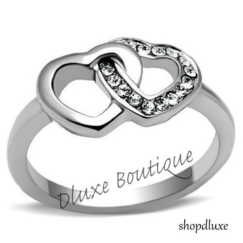 WOMEN/'S GIRLS AAA CZ STAINLESS STEEL FOREVER DOUBLE HEART PROMISE RING SIZE 5-10