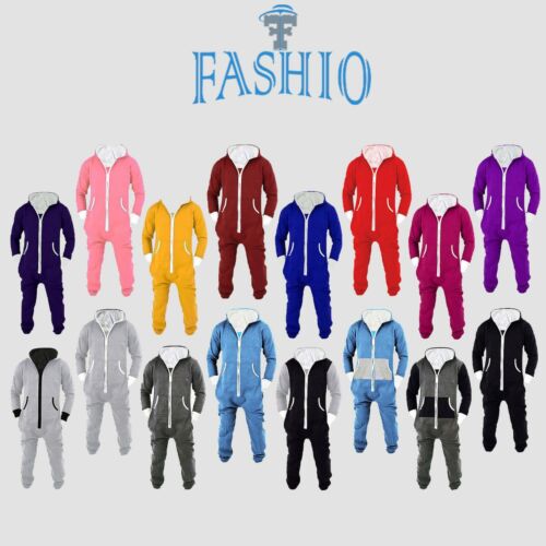 Men's One-Piece Non-Footed Pajama Onesie0 Adult Fleece Hooded Playsuit Jumpsuit 