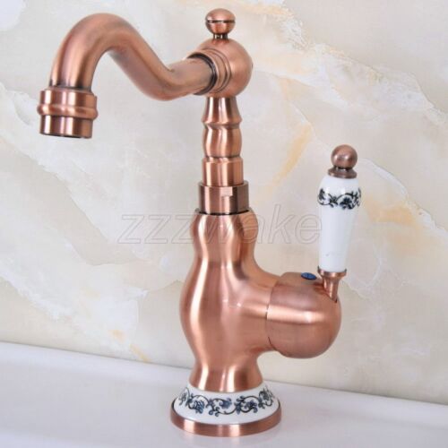 Antique Red Copper Single Handle Bathroom Basin Swivel Faucet Mixer Taps znf639 