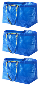 Lot of 3 pcs IKEA FRAKTA LARGE Carrier Bag Grocery Laundry Storage Tote Blue
