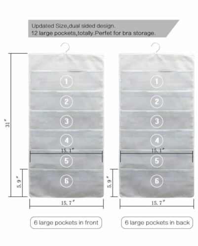 12 Mesh Pockets Hanging Storage Organiser with Metal Hanger for Bra Underwear