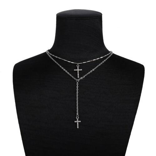 Fashion Multilayer Cross Pendant Chain Clavicle Choker Necklace Silver Jewelry 