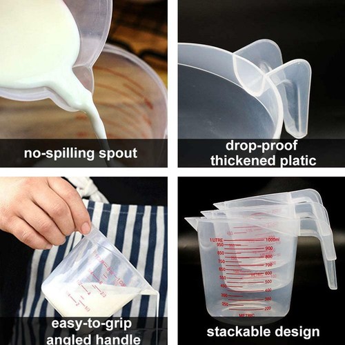 250//500//1000ML Plastic Measuring Cup Jug pour Spout Surface Kitchen Tool US TOP