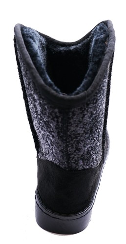 KIDS BLACK GLITTER SNUGG FLAT WARM FAUX-FUR CASUAL COMFY BOOTS SHOES SIZES 10-2