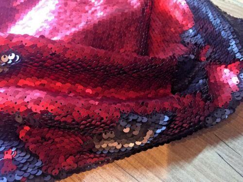 Rouge Noir Réversible 5mm Sequin Tissu Flip Deux Tons Matériau Élastique 130cm 