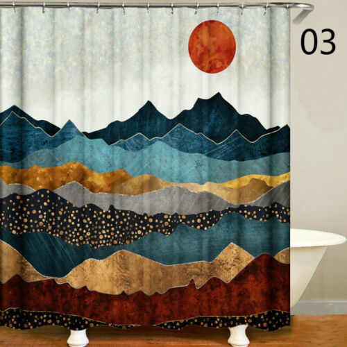 Japanese Waves Bathroom Shower Curtain Waterproof Bathtub Hooks Mould Proof Arts 