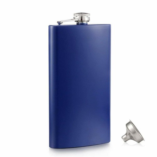 New Hip Flask 12oz Matt Blue Flasks Stainless Steel for Liquor with Funnel