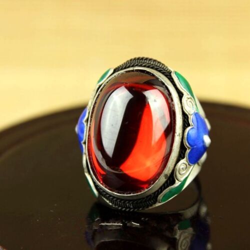 Details about  / Cloisonne ring tibet silver inlay zircon beautiful and noble