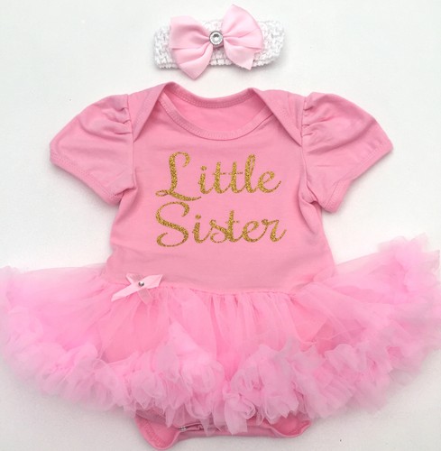 KLEINER SCHWESTER Baby Mädchen Rosa TUTU STRAMPLER Gold Glitzer Neugeborenes