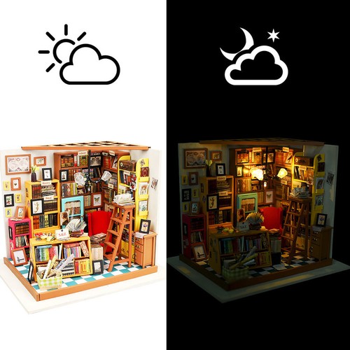 Miniature DIY Kit Dolls Toy House Sam Bookstore Educational Assembled Model