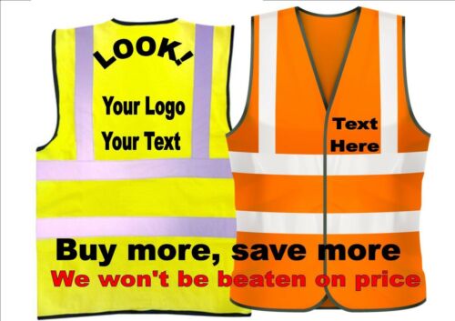 Personalised Hi Vis Vest Custom Print Safety EN471 Yellow Orange GREAT VALUE!! 