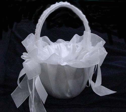 9/" Height White Flower Girl Basket With Lace For Wedding.Available Ivory