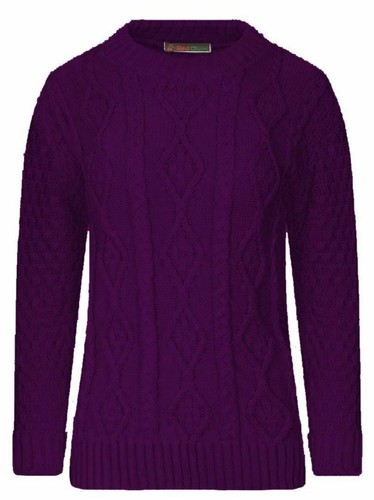 Ladies Long Sleeve Chunky Cable Knitted Jumper Crew Neck Winter Sweater Top