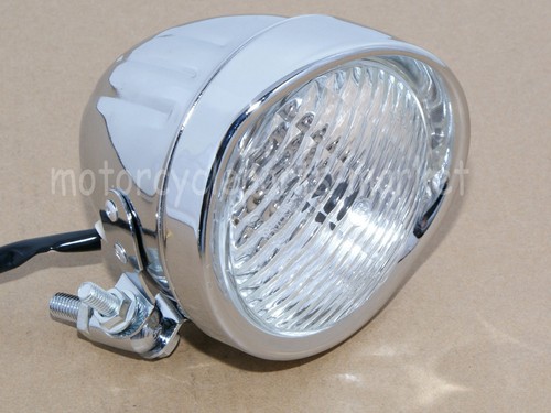 4.5” Chrome Motorcycle Tri-Bar Visor Headlight For Harley Chopper Bobber Custom