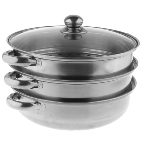 3 Tier Glass Lid Stainless Steel Hot Pot Cooking Pot Steamer Cooker Cookware