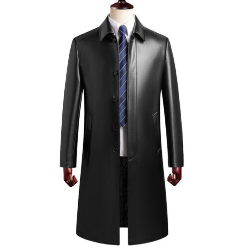 Winter Men/'s Business Slim Fit Leather Jacket Trench Coat Thick Quilted Outwear
