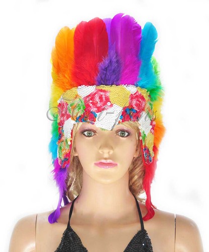 Rainbow feather sequins crown LasVegas showgirl headpiece headdress