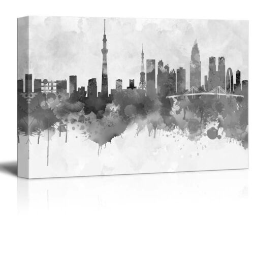 Canvas Art City of Tokyo in Japan with Watercolor Splotches 24x36 Wall26 