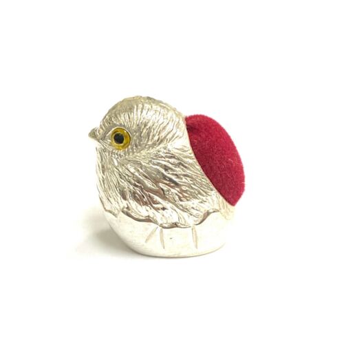 Victorian Style Miniature Hatching Chick Pin Cushion 925 Sterling Silver Sewing