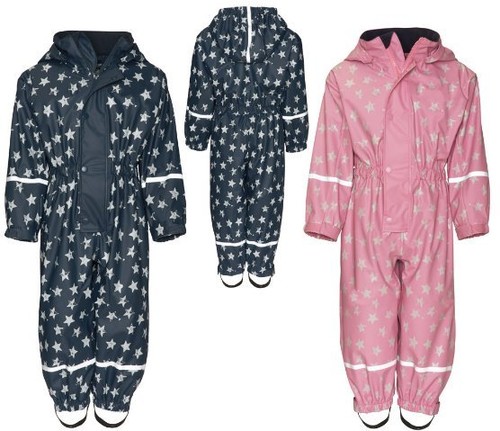 Playshoes Regen Overall Fleecefutter Gummistiefel gefüttert Sterne blau rosa