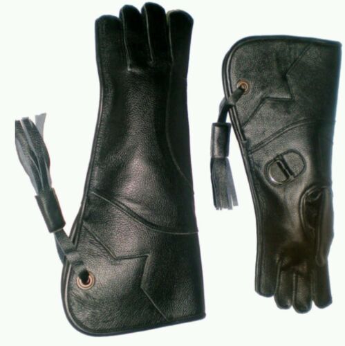 Eagle and falconry glove 4 layers nubuck leather 40.6cm long, glossy black