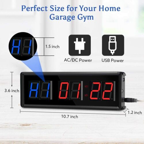 LED Interval Timer Home Gym Stopwatch Count Down//Up Clock Tabata Boxing System