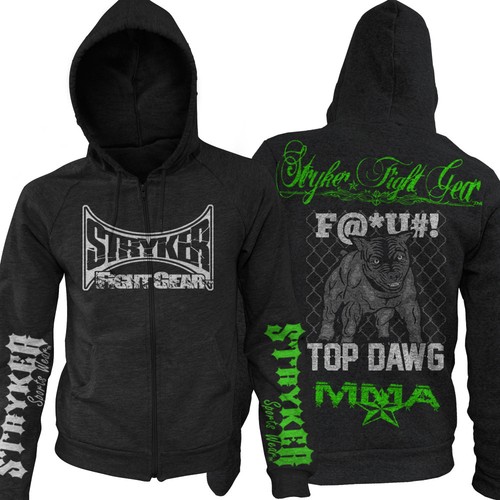 New Stryker Fight Pit Bull Dog Zip Up Hoodie Jumper UFC MMA W FREE Tapout Sicker