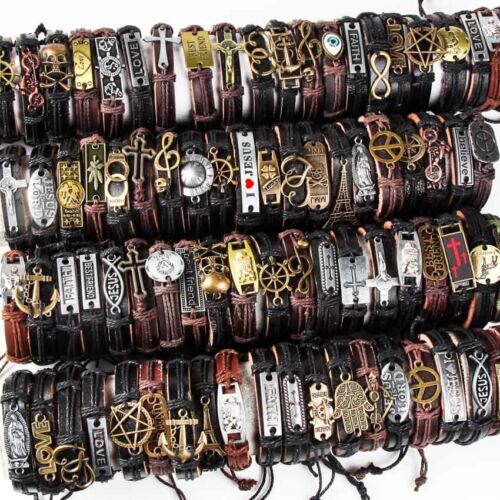 20pcs Mixed Styles Vintage mens Alloy leather Cuff Bracelets Jewelry Wholesale
