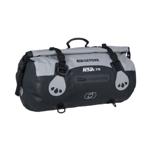 Aqua T-70 Waterproof Touring Roll Bag For Motorcycle Bike Grey//Black