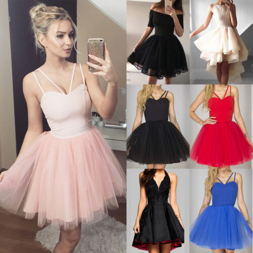 Women Formal Strappy Short Tulle Tutu Dress Wedding Evening Party Prom Cocktail 