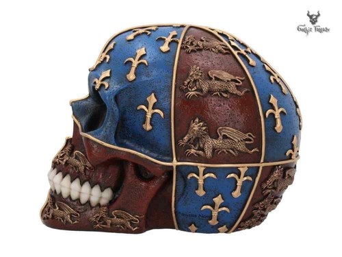 Medieval Skull emblazoned with the royal standard of Edward III three gold lions