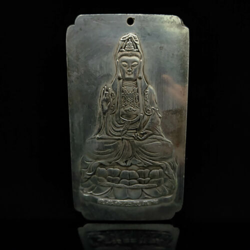 Chinese Collection Tibet Silver Hand Carved Guanyin Buddha Pendant     S-386