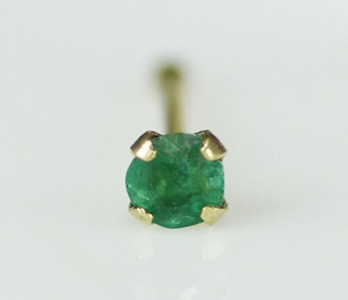 Natural Green Emerald 2mm 14K Solid Gold Nose Bone Stud Body Piercing Jewelry