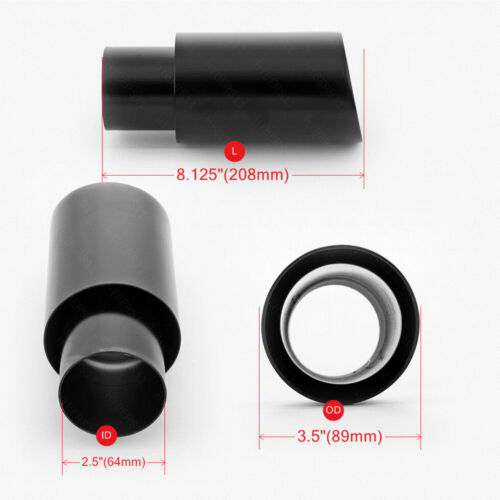Black Double Layer 2.5/" In Exhaust Tip 3.5/" Outlet 304 Stainless Steel Angle Cut