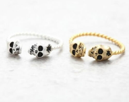 Tiny Skulls Ring Silver or Gold Plated Adjustable Punk Gothic Gift Biker 