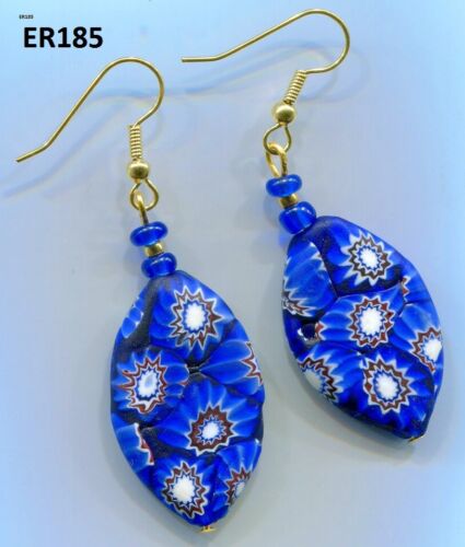 Details about   MORETTI Royal Blue Chevron Earrings Venetian Millefiori Art Glass  ER185B.ER191 